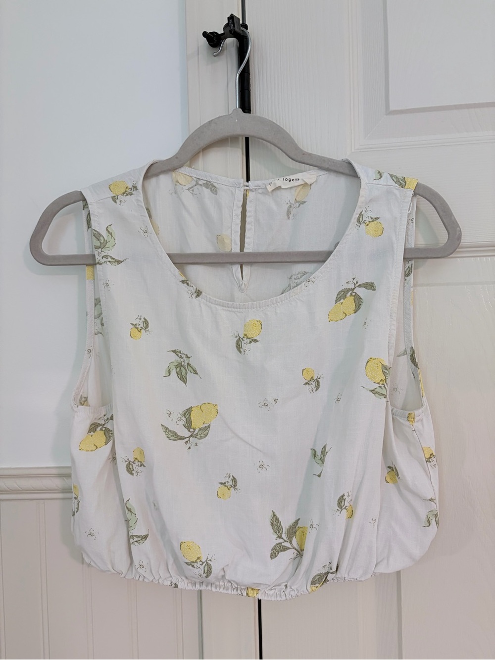 By Together White Lemon Print Sleeveless Crop Top